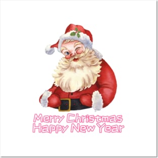 Retro Santa Claus Merry Christmas Happy New Year Posters and Art